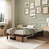 Novilla 12 Inch Wooden Twin Bed Frames, Classic Solid Wood Platform Bed Frame Twin Size, Sturdy Wood Slat Support, No Box Spring Needed, Easy Assembly, Walnut