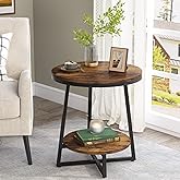 Tribesigns End Table, 2 Tier Round Side Table with Storage Shelf, Industrial Nightstand Bedside Table Coffee Accent Table for