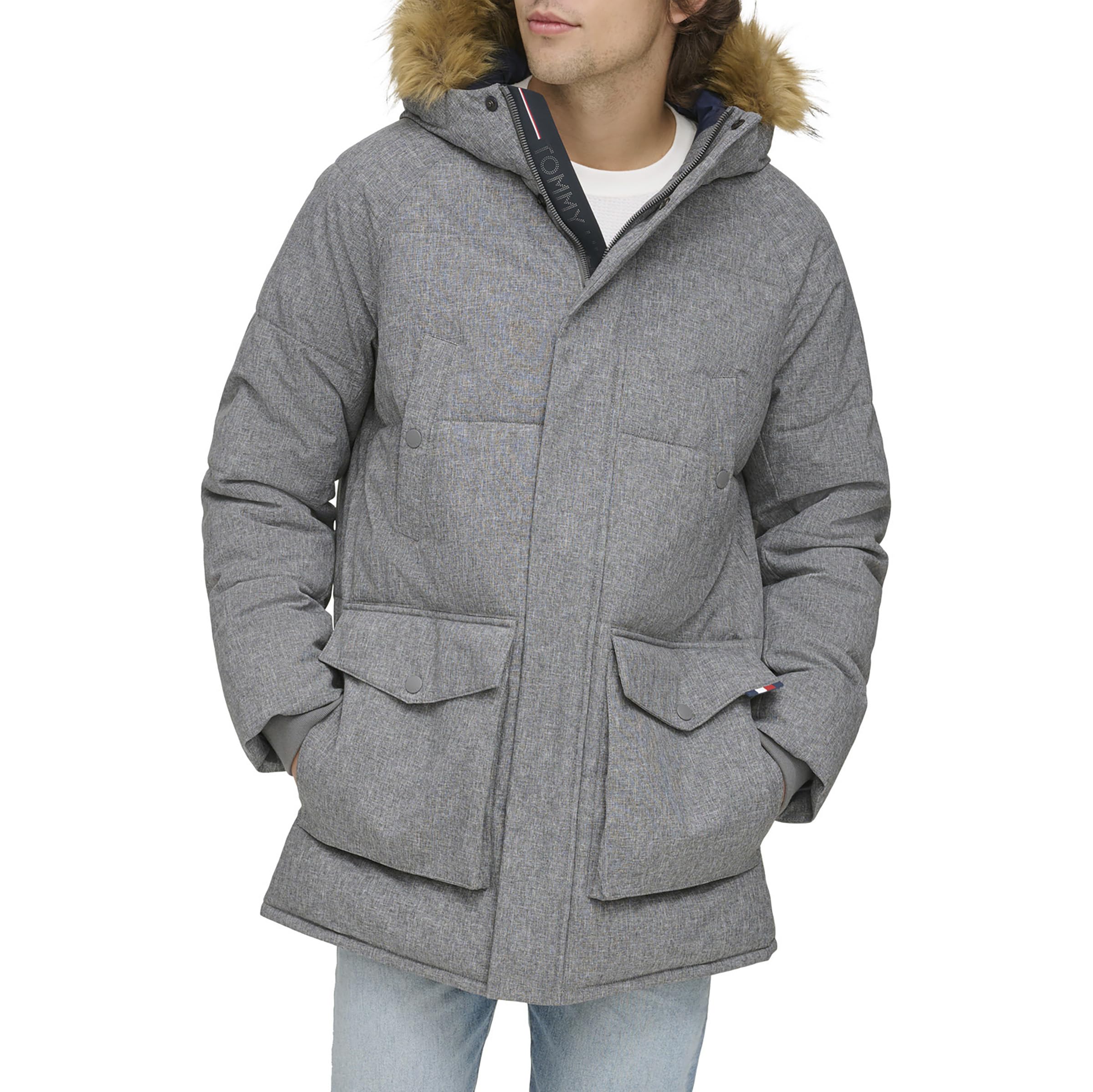 Tommy Hilfiger Men's Arctic Cloth Heavyweight Performance Parka Down Alternative Outerwear Coat, New Heather Grey, Small Image