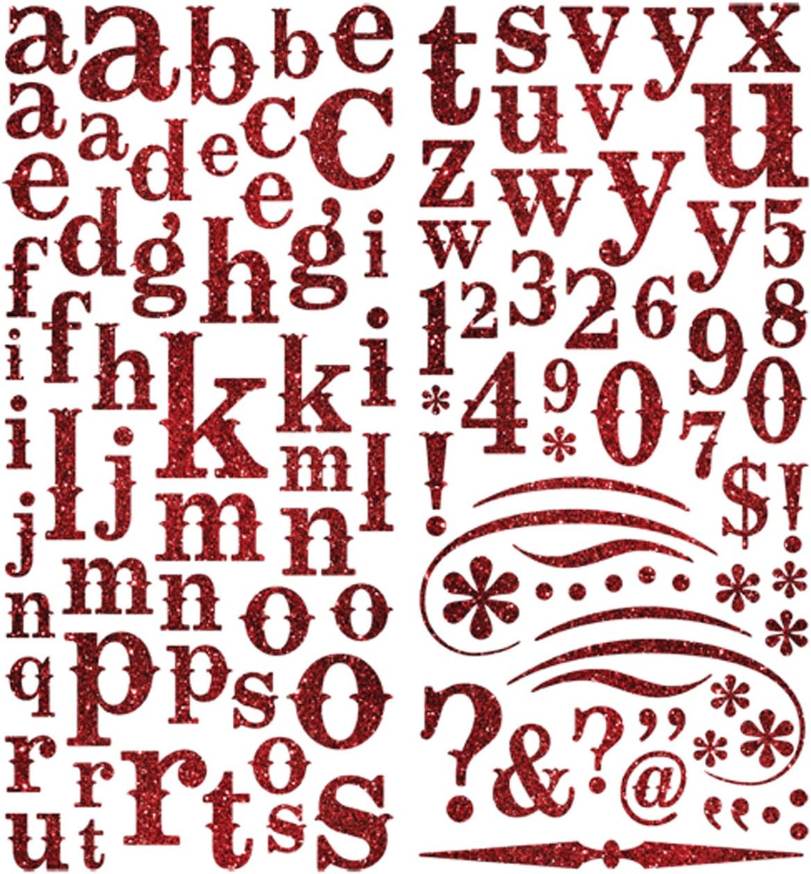 Pink Paislee Expressions Chipboard Alpha Stickers 6-Inch by 12-Inch Sheets 2/Pkg, Glitter Cherry