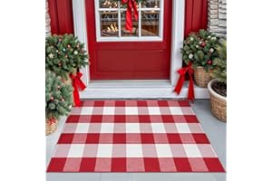 KILOCOCO Buffalo Plaid Rug 2.3'x3.6' Christmas Decor Red and White Rugs Washable Checkered Rug Layered Front Door Mat for Porch Farmhouse Entryway Patio