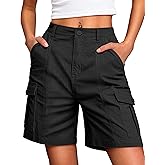 IWD Bermuda Cargo Denim Shorts for Women Knee Length 6 Pockets Elastic Waist Long Jorts for Summer Casual