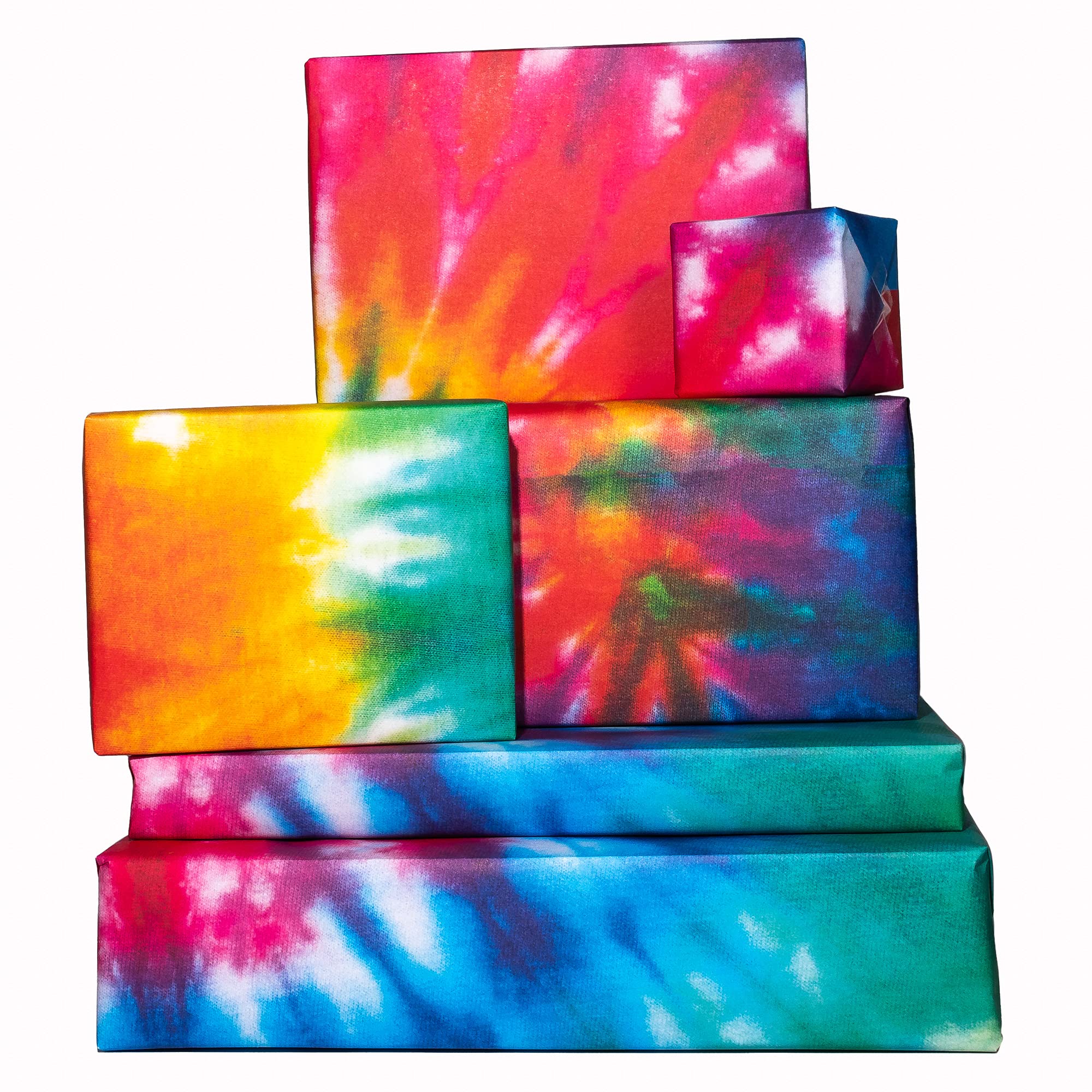 Colourful Wrapping Paper - 6 Sheets of Tie-Dye Gift Wrap - Rainbow - Hipster - For Men Women Teenagers - For Birthday, Anniversary, Valentine's Day, Christmas - Recyclable - By Central 23