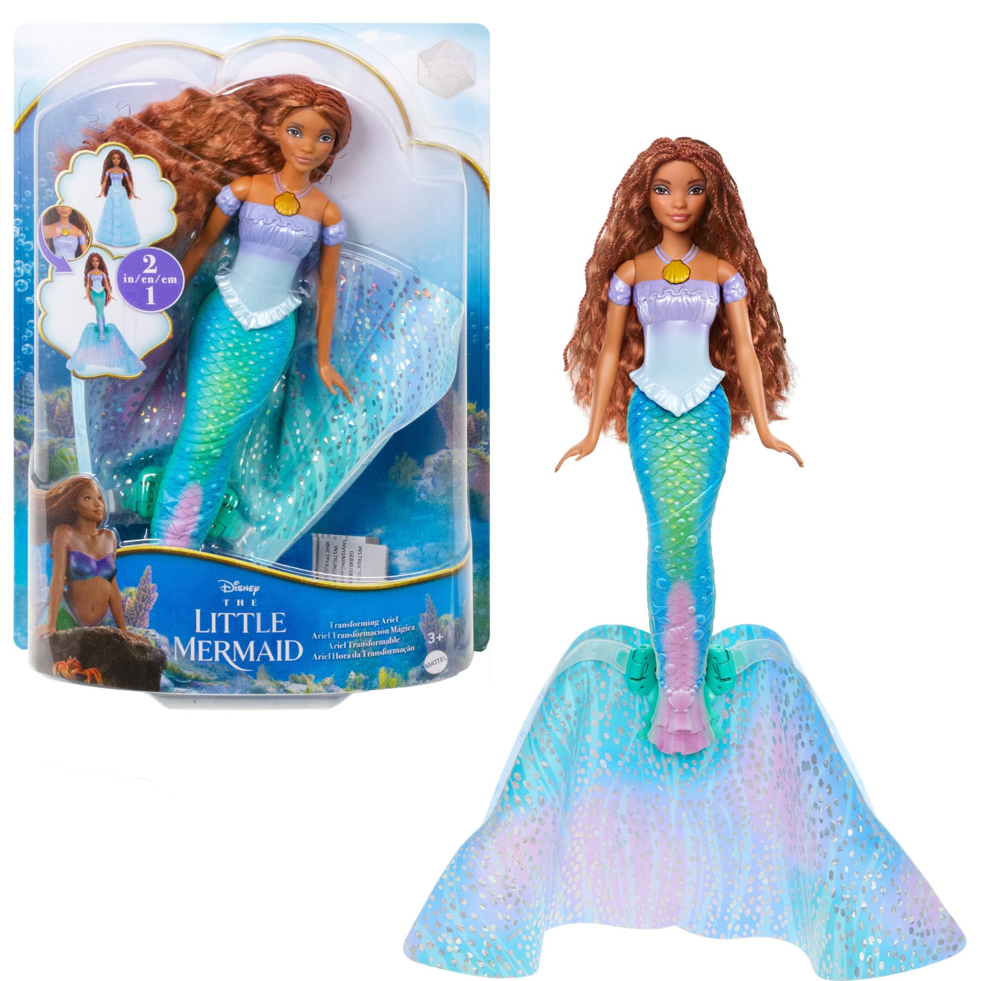Disney The Little Mermaid Transforming Ariel Fashion Doll, Switch from Human to Mermaid, Toys Inspired by the Movie, HLX13