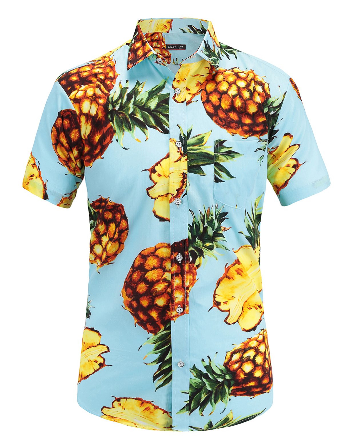 JEETOO Men's Pineapple Floral Short Sleeve Hawaiian Aloha Shirt