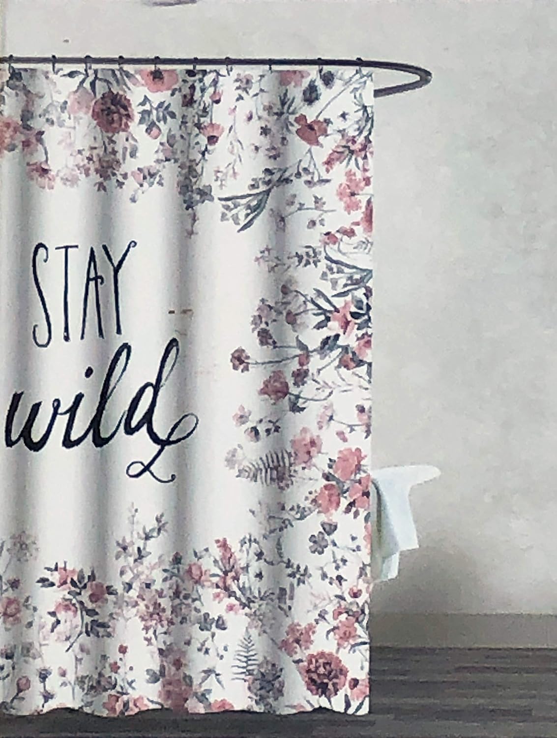 Envogue Designer Shower Curtain Floral Pattern in Shades of Pink and Gray on White