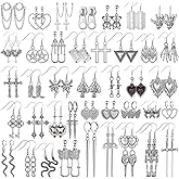 Yinkin 40 Pairs Goth Earrings Set Grunge Punk Rock Dangle Earring Gothic Y2k Jewelry Bat Cross Snake Skull Earrings for Women