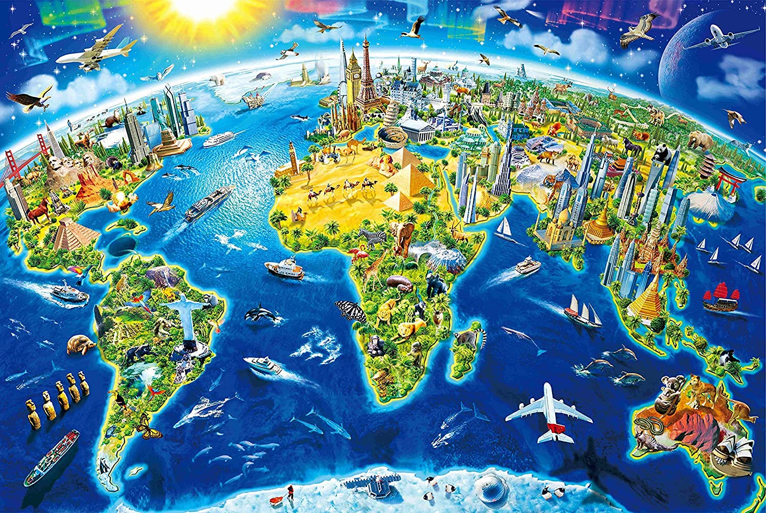 Jigsaw Puzzles for Adults 1000 Pieces, Upgraded Version 27.56 x 19.7 Inch World Landmarks Educational Games Brain Challenge Puzzles for Adult Teens