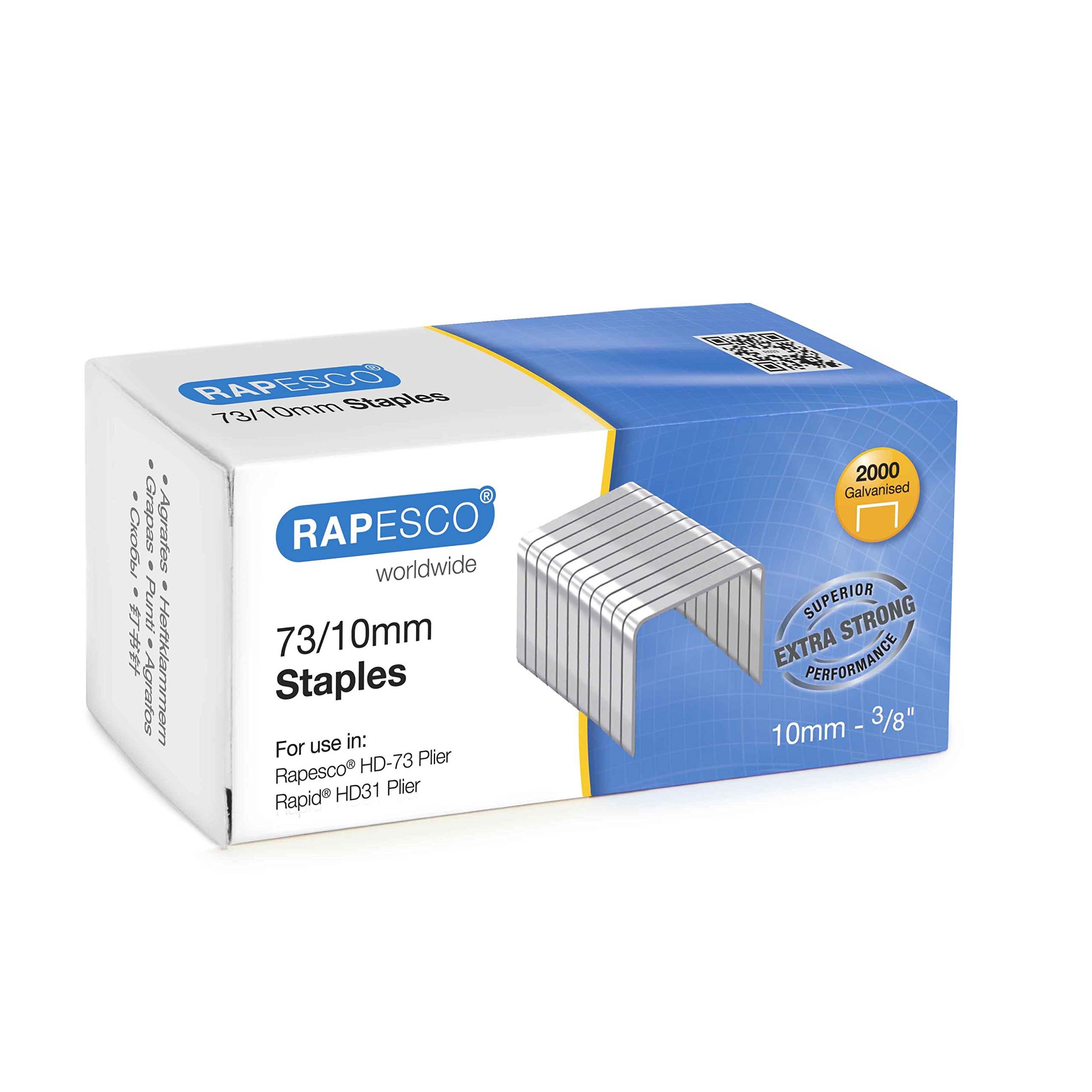 Rapesco 1260 Type 73/10 mm Galvanised Heavy Duty Staples, Pack of 2000