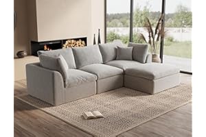 110" Cloud Sectional Couches for Living Room, Boneless L-Shape Couch with Ottoman