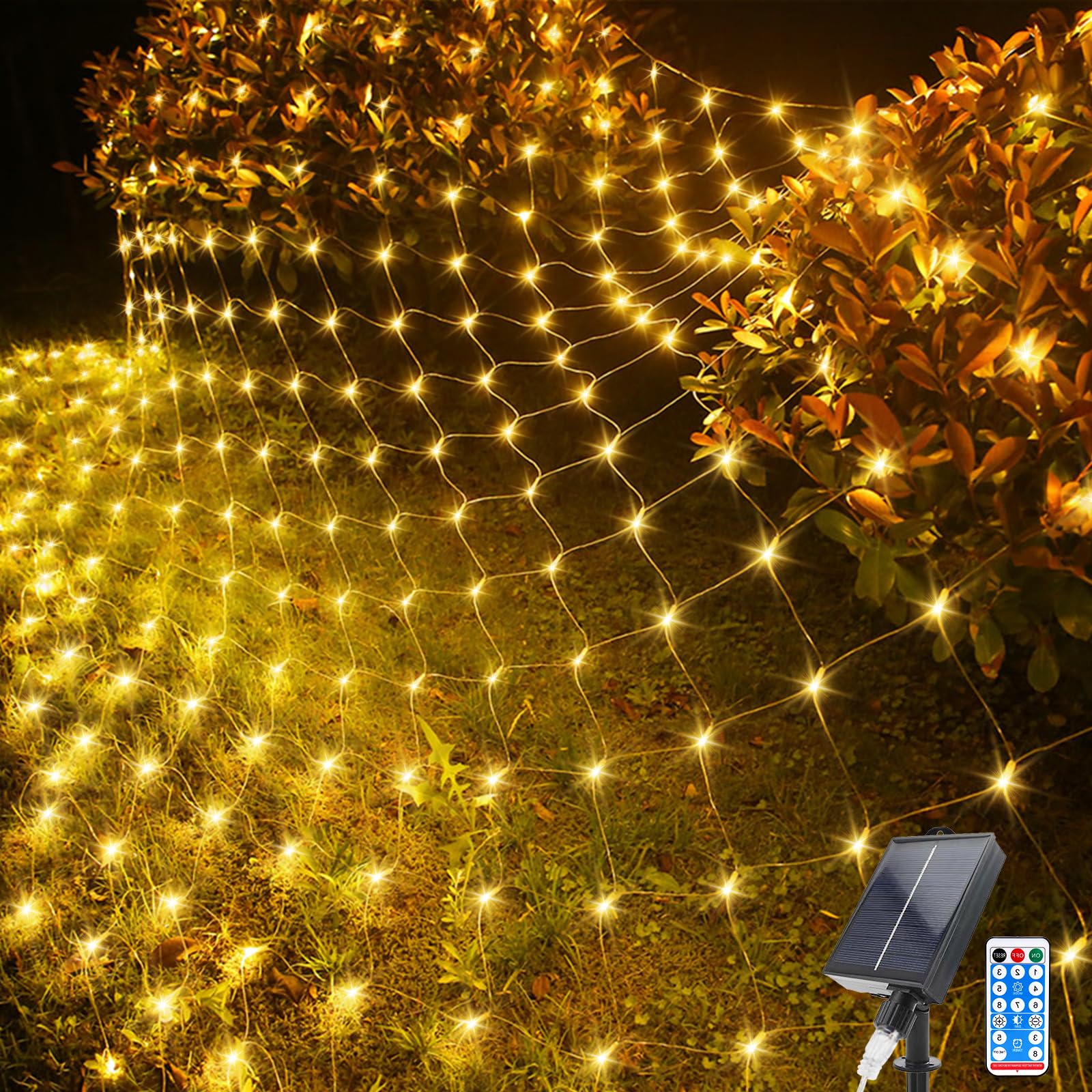 Acxilexy 96 LED Solar Net Lights Outdoor, 4.9 Ft x 4.9 Ft Mesh Fairy Lights with 8 Modes, Remote Control Mesh Fairy Lights, Waterproof Fairy Net Lights for Xmas Tree Lawn Bushes Fence Wall