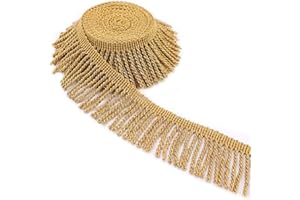 GXTIZAS Bullion Fringe Trim Gold Fringe Trim 3 Yards Glitter Tassel Trim Chainette Sewing Lace for DIY Crafts Clothes Home Decoration