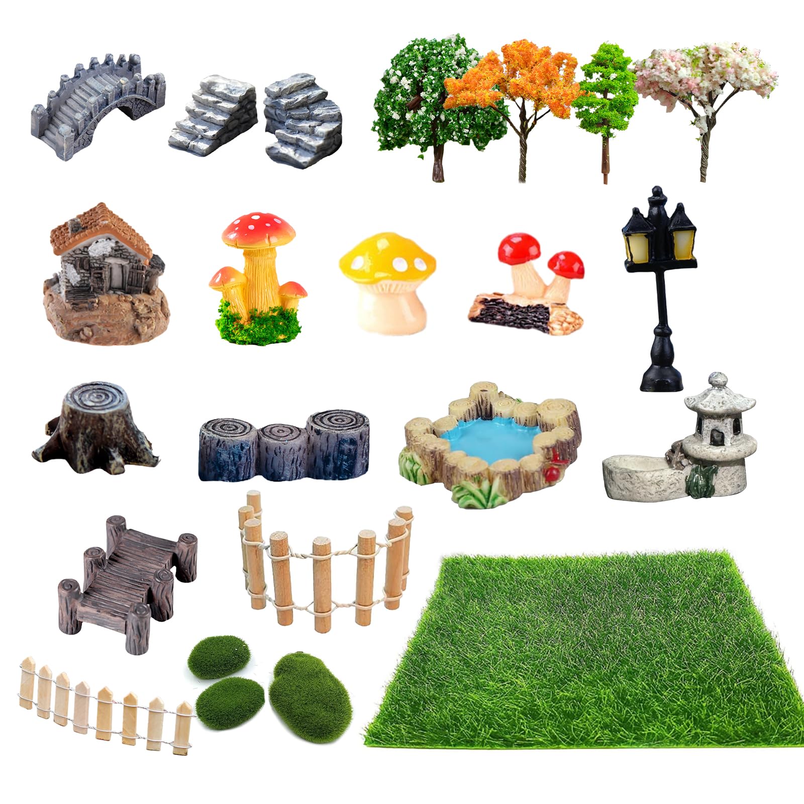 Photo 1 of Julang 23 Pcs Fairy Garden Miniatures Jumping Spider Enclosure Accessories, Mini Bridge Fence Pond Street Lamps Mushroom Lawn Figurines Garden Decorations for Jumping Spider Habitat