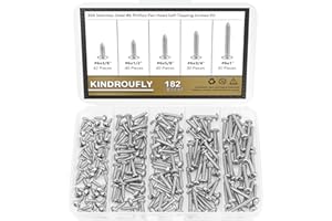 Kindroufly 182 Pieces #6 x 3/8" 1/2" 5/8" 3/4" 1" Phillips Pan Head Self-Tapping Screws, Wood Screws Assortment Kit, 304 Stainless Steel