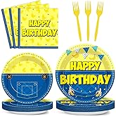 96Pcs Yellow Cartoon Plates and Napkins Cartoon Themed Birthday Party Supplies Yellow Jeans Banana Disposable Tableware Set for Kids Happy Birthday Baby Shower Table Party Decorations Serve 24
