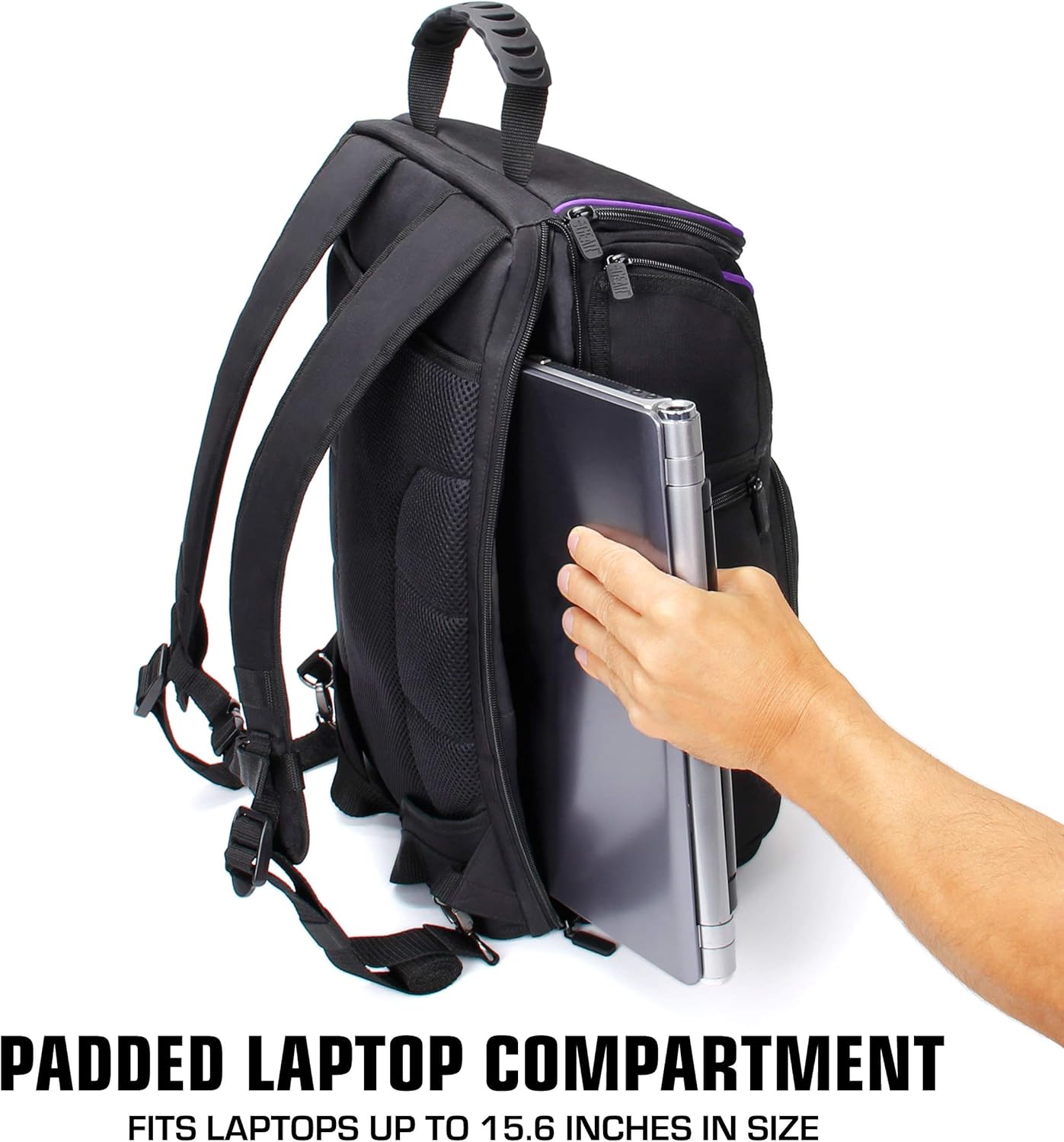 USA GEAR DSLR Camera Backpack Case (Purple) - 15.6 inch Laptop Compartment, Padded Custom Dividers, Tripod Holder, Rain Cover, Long-Lasting Durability and Storage Pockets - Compatible with Many DSLRs : Electronics