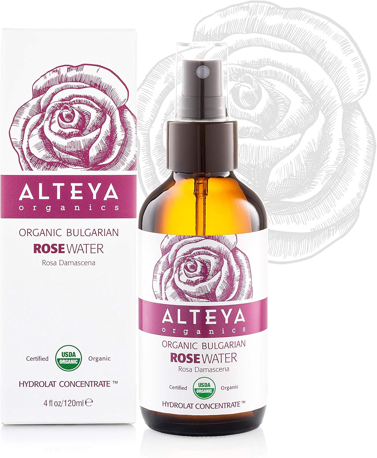 Alteya Organic Rose Water Spray 120ml Glass bottle 100 USDA Certified
