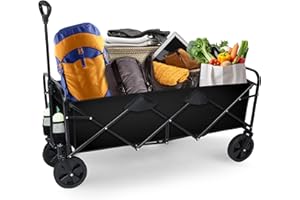 YSSOA Heavy Duty Folding Portable Hand Cart with Removable Canopy, 8'' Wheels, Adjustable Handles and Double Fabric for Shopping, Picnic, Beach, Camping