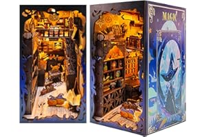 Veneibe Book Nook Kits for Adults, DIY Miniature House Kit, Booknook Kit for Women, 3D Wooden Puzzle Bookshelves Decor with LED Light and Music for Crafts Lovers (Shadow Moon Magic)