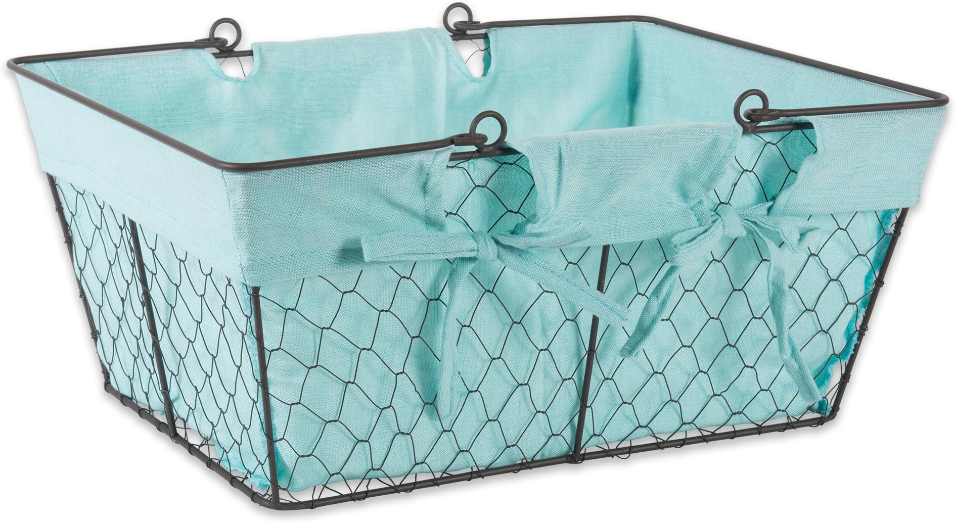 DII Farmhouse Chicken Wire Egg Basket, Storage Baskets with Liner, Aqua, 16x12x7.88"