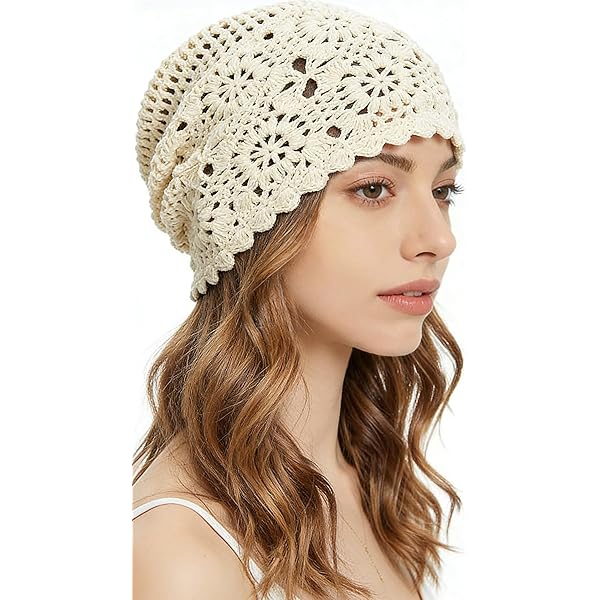 SHIDXIB 1Pcs Flower Crochet Vintage Beanie Hollow Hat Breathable