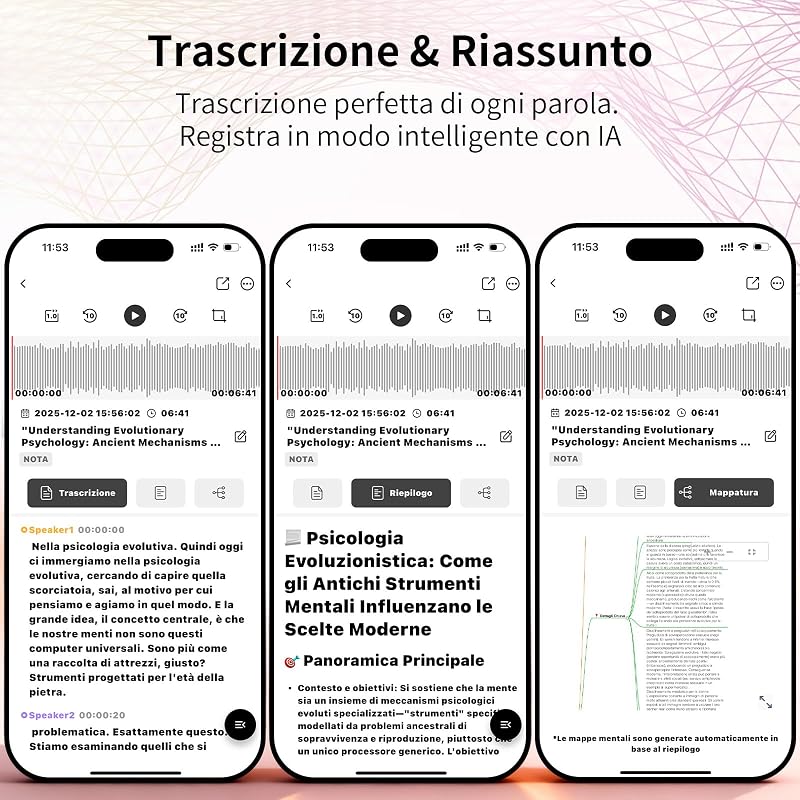 Registratore Vocale AI con app dedicata,trascrivi e riepiloga,Durata della batteria di 35 ore,memoria da 64 GB per riunioni,lezioni,chiamate,affari, lezioni (rosa)