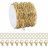 16.4 Feet Gold Plated Stainless Steel Chain Bulk Flat Paperclip Link Chains 5x10mm Jewelry Chain Roll with Jump Rings Lobster Clasps Oval Cable Chains for DIY Jewelry Making