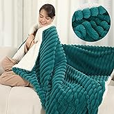 ESTINGO Heated Blanket Electric Throw 50''X60'', Ultra Soft 350GSM Luxury Faux Fur Plus 200GSM Sherpa, Upgraded Selected Cozy & Thick Fabric, 5 Heating Levels & 4H Auto Off, Peacock Blue