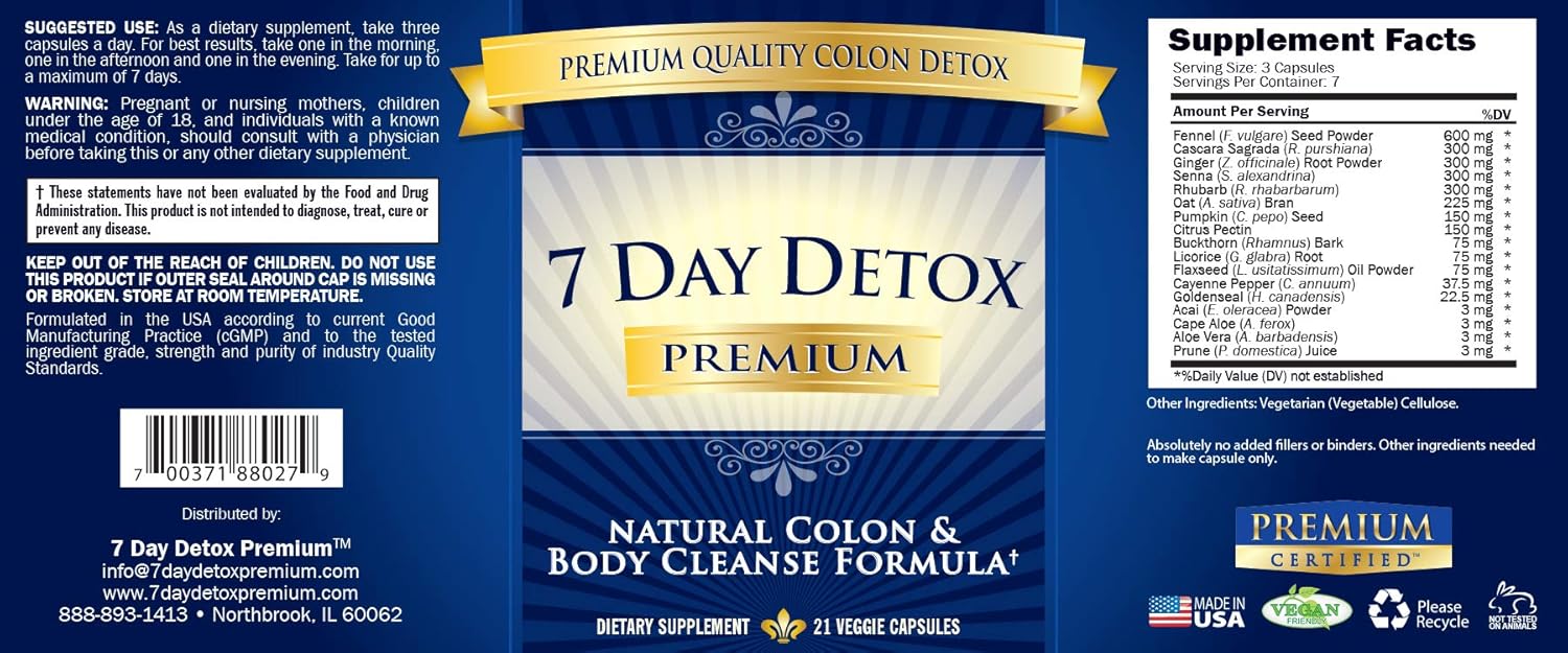 7 Day Detox Detoxify Body Naturally, Colon Cleanse, Weight Loss