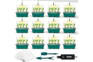 LYDTICK 12-Set Seed Starter Tray with Grow Light, Seed Starting Trays Kits with Timing Controller Adjustable Humidity Domes Heightened Lids(12-Cells Per Tray)