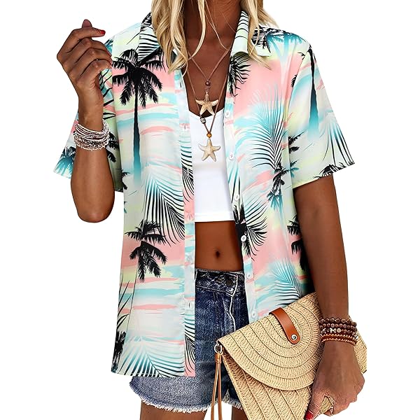 ZXZY Women Summer Hawaii Shirts Soft Cool Floral Tropic Print