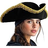 HOMELEX Adult Pirate Hat for Women Colonial Tricon Hat Halloween Costume Accessory