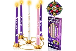 BRBECON Advent Wreath 5 Candle Holder Set with Advent Candles, Christmas Candle Rings Candle Holder for Tapered Advent Candles, Advent Wreath Ring Table Decoration for Christmas Advent Festival Home Church