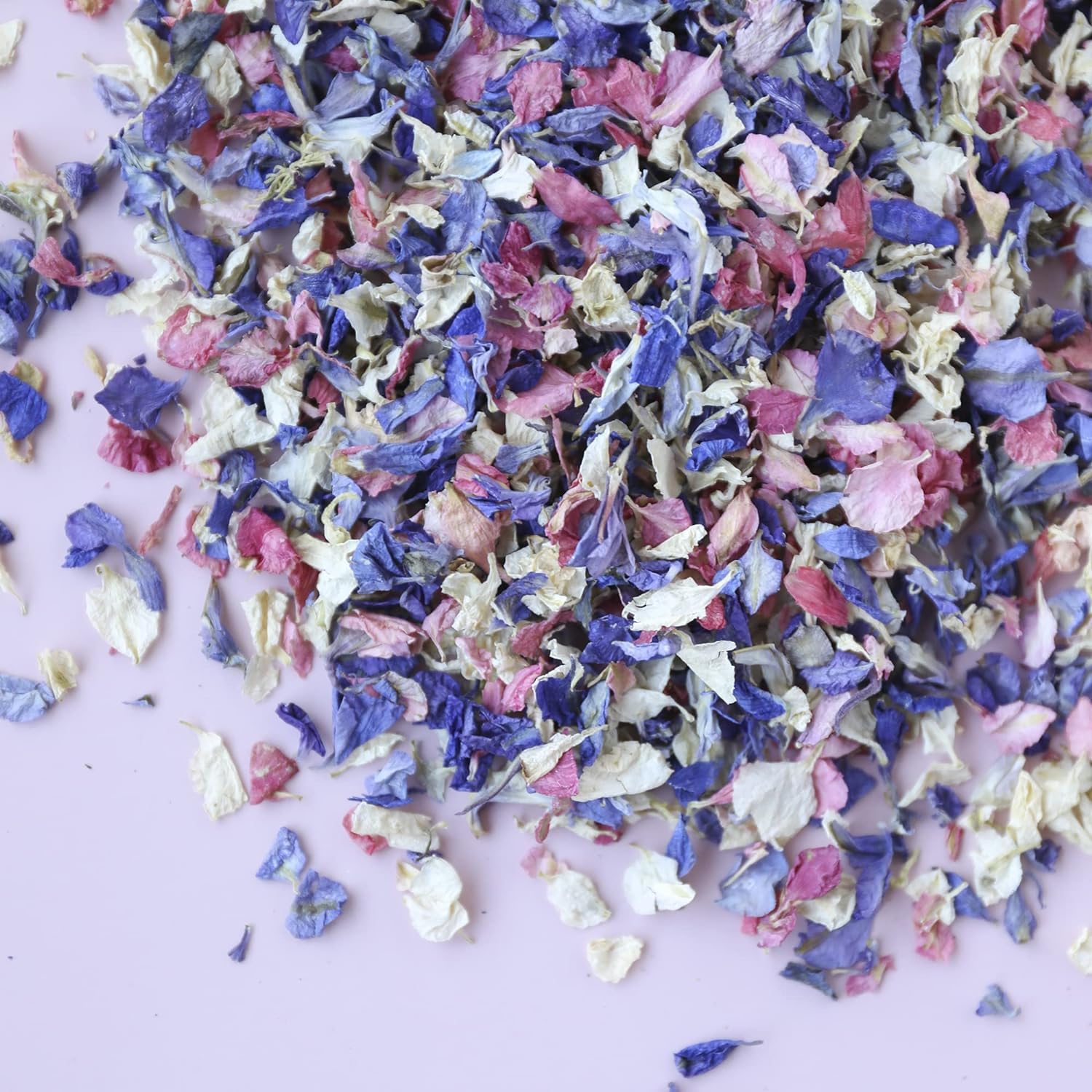 NATURAL BIODEGRADABLE DRIED FLOWER PETAL WEDDING CONFETTI (Bright Mix: Purple, Pink, Blue & Ivory, 1 Litre)