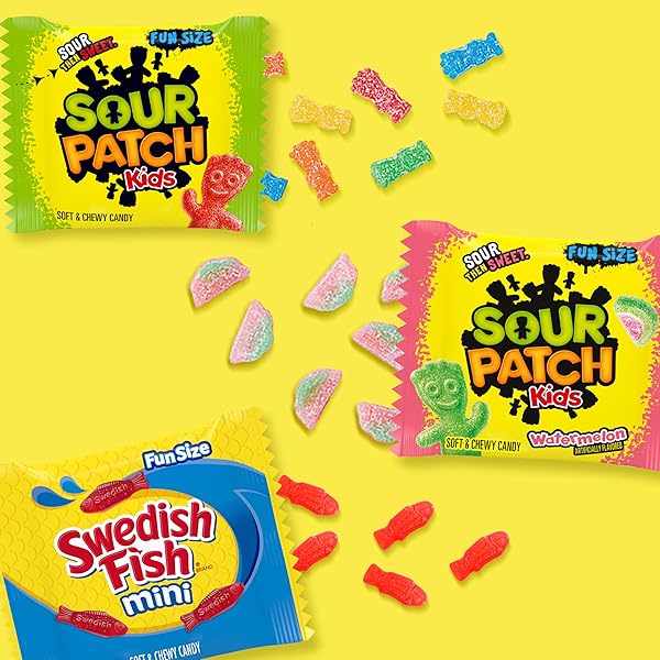 SOUR PATCH KIDS AND SWEDISH FISH MINI SOFT & CHEWY CANDY VARIETY PACK, BULK CANDY, 80 TREAT-SIZE SNACK PACKS