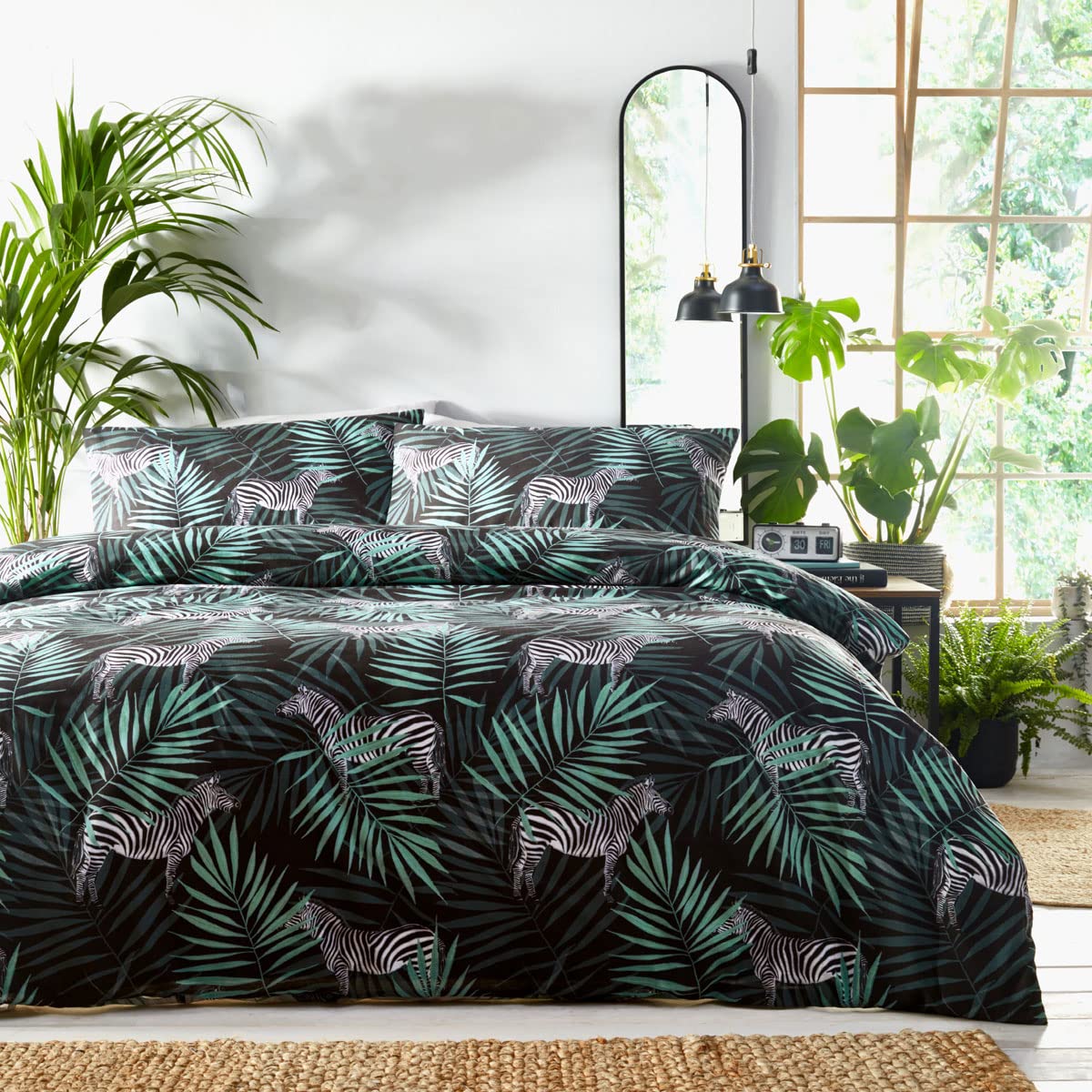 HOMEMAKER BEDDING Zebra Duvet Set Jungle Palm Leaf Print Tropical (Double)