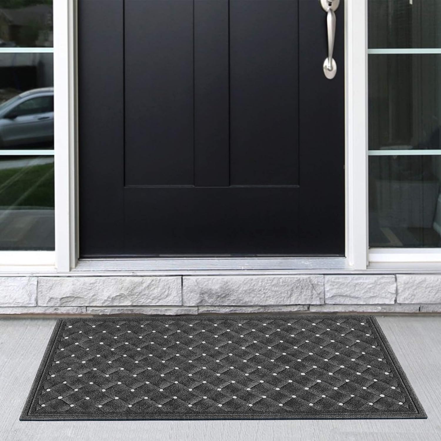 Outside Inside Front Door Mat - 35”x23.5” Durable Rubber Door Mat Entrance Welcome Rug Heavy Duty Floor Mat for Entry, Patio, Back Door (Dark Grey): Kitchen & Dining