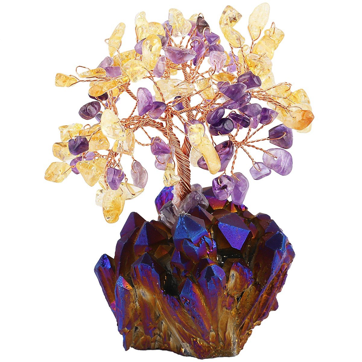 mookaitedecor Amethyst Citrine Crystal Money Tree with Purple Titanium Quartz Crystal Base, Gemstone Feng Shui Ornament Crystal Bonsai Tree Tree of Life Purple Ornament Good Luck Healing Crystal Gift