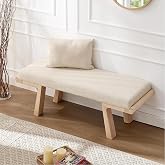 Zesthouse Solid Wood Bench for Entryway, 47&ldquo; Small End of Bed Bench with Cushion &amp; Natural Wood Legs, Beige Linen Fabric Ottoman Bench for Bedroom Hallway Foyer, Modern Upholstered Dining Bench Seat