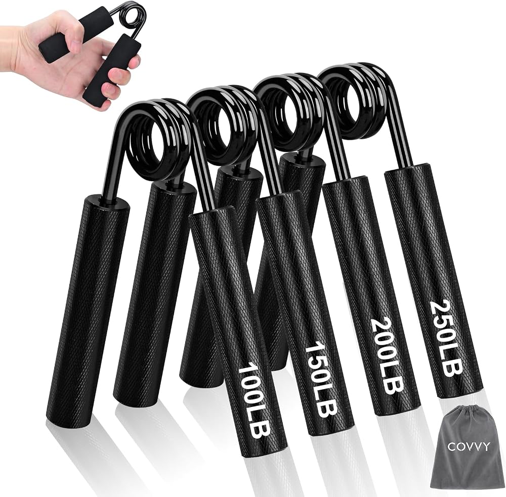 COVVY Metal Grip Strength Trainer Set 100 150 200 250 lbs Black 4pc