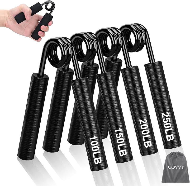 COVVY Metal Grip Strength Trainer Set 100 150 200 250 lbs Black 4pc