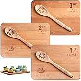 Wiwiqing 3 Set Chili Cook Off Trophies Prizes Beech Wood Cook Off Spoon Chili Festival Cutting Board Champion Gift for Men Women 1st 2nd 3rd Place Award(Chic)