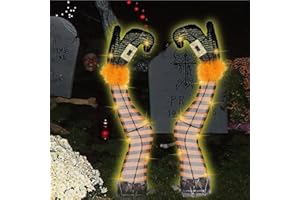 SANHSEHOME Lighted Witch Legs with Stakes, 1 Pair of 22" Halloween Yard Decor with 8 Lighting Modes & Timer, Witch Feet Battery Operated for Light Up Halloween Decorations Outdoor (Orange)