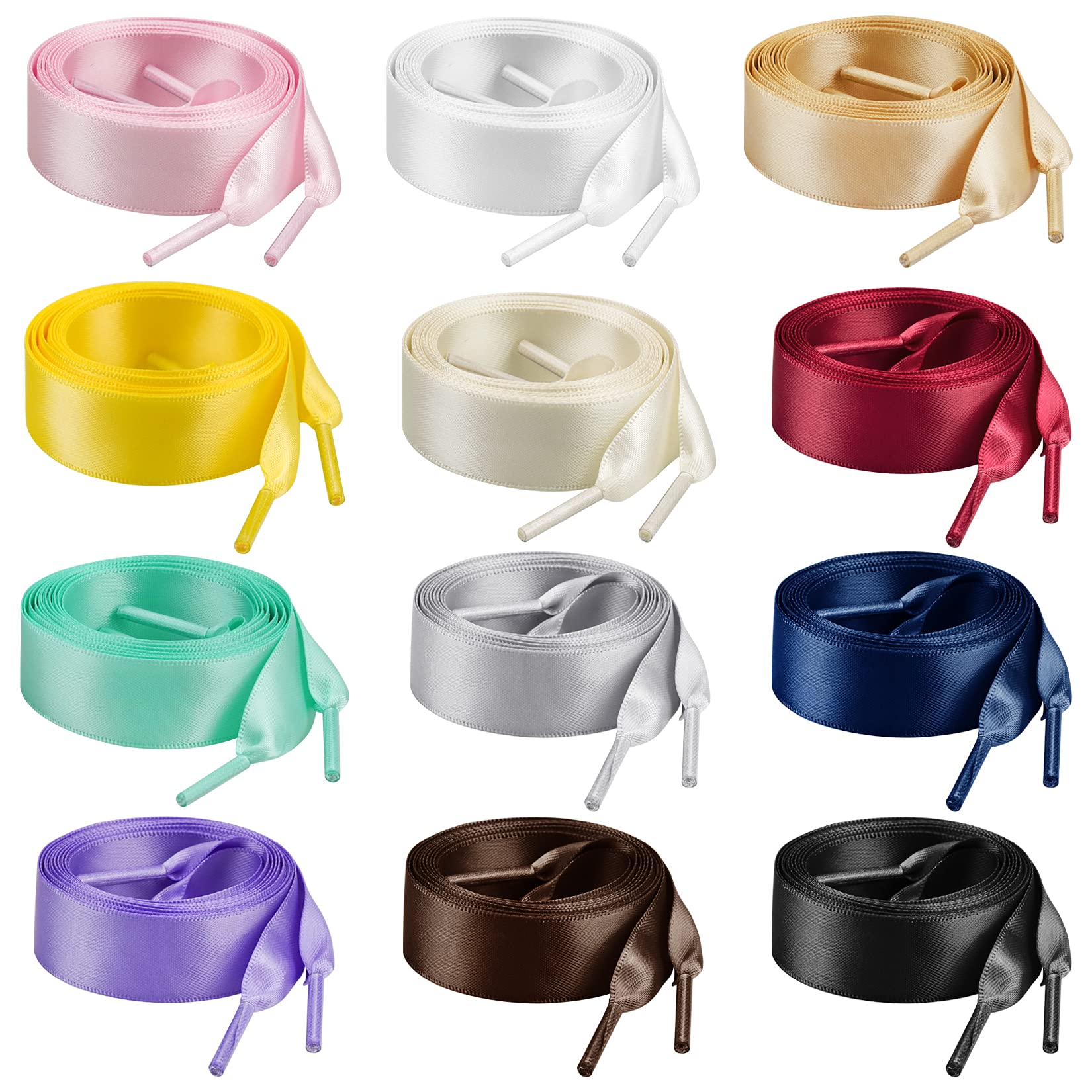 Photo 1 of Marrywindix 12 Pairs 47" Flat Satin Ribbon Shoelaces Colorful Silk Shoestrings Wide Shoe Laces for Sneakers Skate Shoes Boots Sport Shoes (12 Colors)