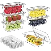 FORITRUE 1/4 4'' 6 Pack Plastic Food Pans With Lids, Clear Food Pan, Commercial Stackable Polycarbonate Freezer-Safe for Fruits Vegetables Restaurant Kitchen