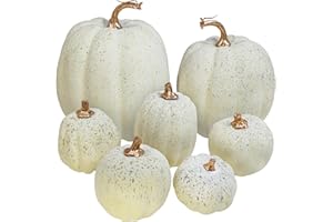 Winlyn 7 Pcs Assorted Sizes Harvest Cream Artificial Pumpkins Faux Cream Pumpkins Foam Decorative Pumpkins for Fall Farmhouse Autumn Wedding Halloween Thanksgiving Rustic Harvest Table Centerpiece