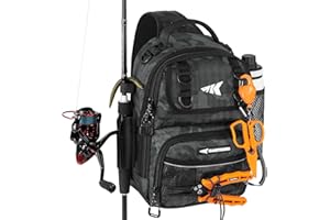 KastKing BaitSpace Fishing Sling Bag, Fishing Backpack with Rod & Beverage Holder, Tackle Bag for Fishing Gear
