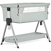 Dream On Me Lilly Bassinet and Bedside Sleeper, Seven Adjustable Height Position, Breathable Mesh Sides, Plush Mattress Pad, Storage Basket, Lightweight, Compact & Easy to Fold - Light Gray