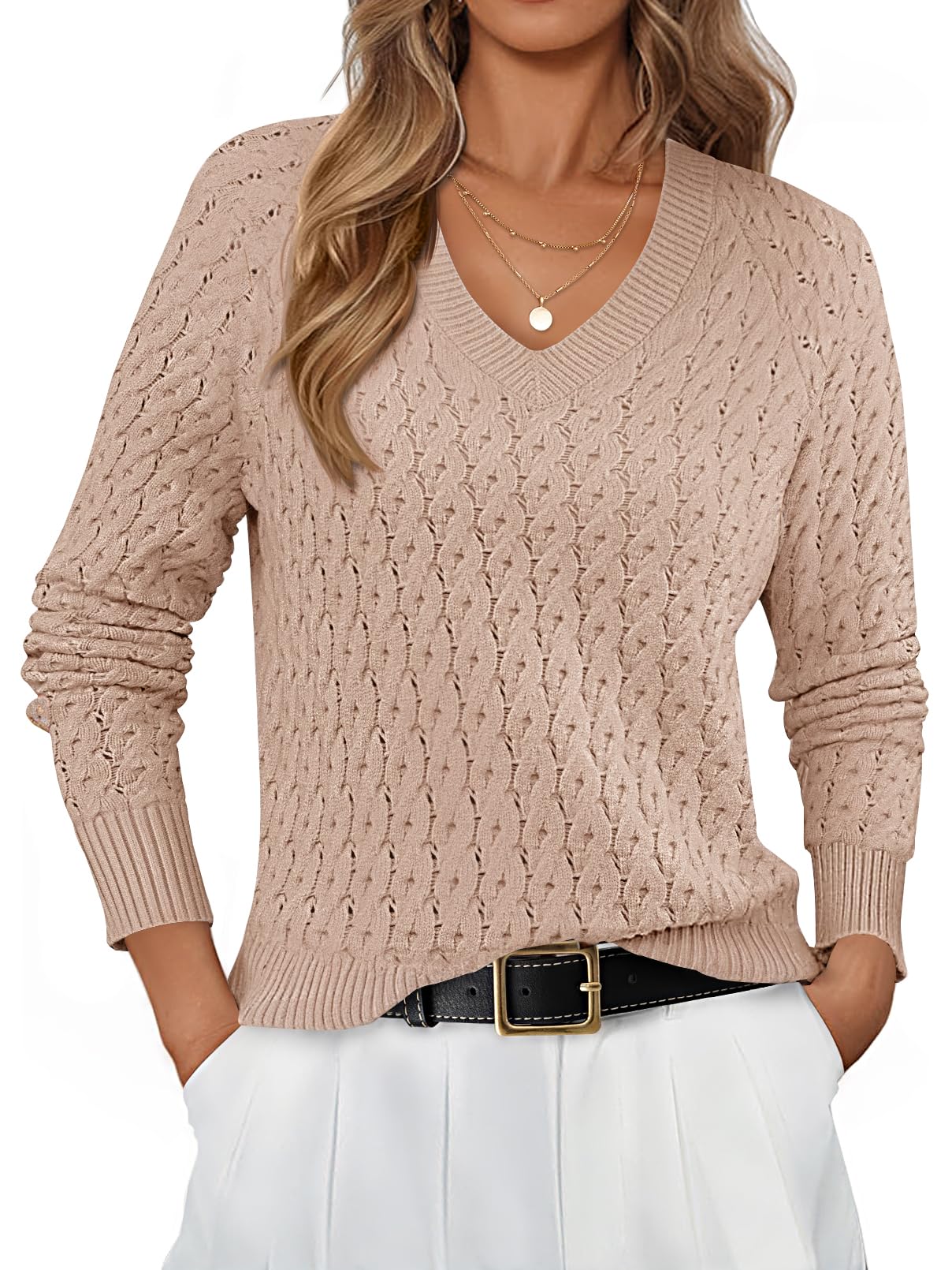 V-Neck Crochet Sleeve Sweater