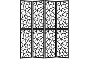 HOMCOM 4 Panel Room Divider, 5.6 FT Freestanding Folding Privacy Screen with Geometric Pattern, Lightweight Partition Wall Di